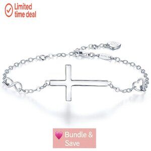 Sterling Silver Cross Infinity Heart Bracelet, 925, 21.5cm, Religious Gift
